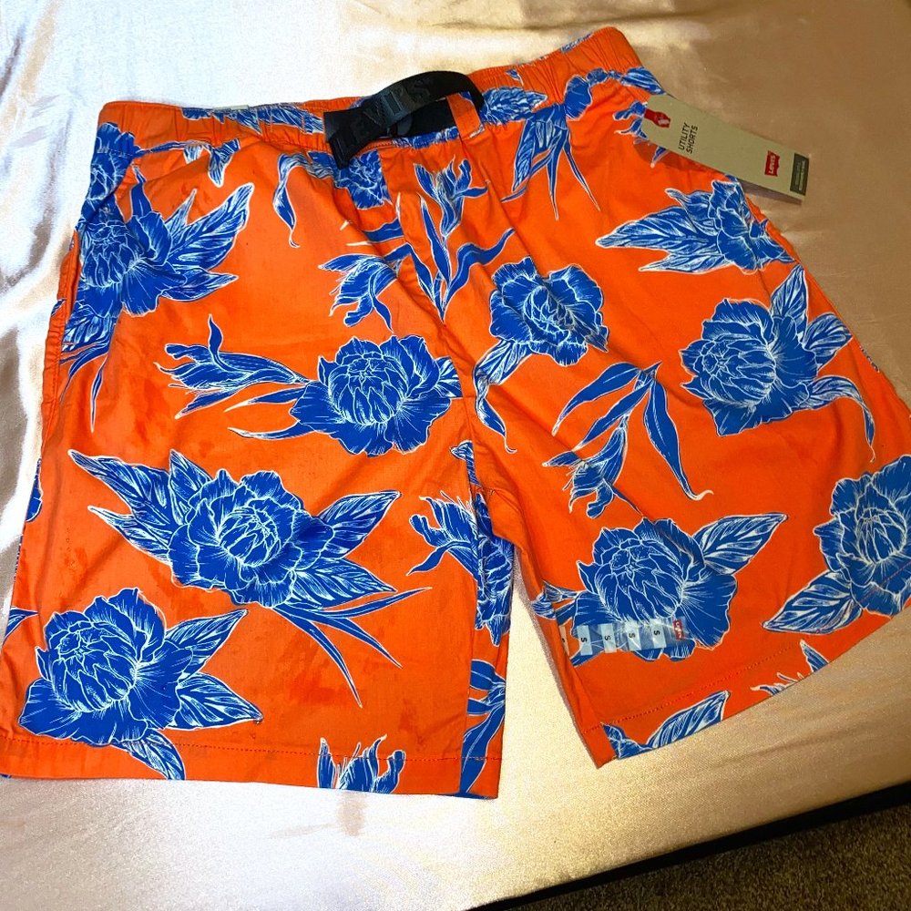 NEW! Levi's Men's Orange Blue Floral Retro 70s Abstract Stretch Utility Shorts
